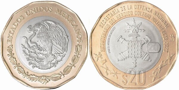 20 pesos (200° anniversario del Collegio Militare Eroico 1823-2023)