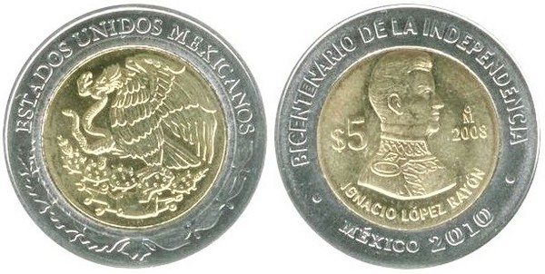 5 pesos (Bicentenario dell'Indipendenza-Ignacio López Rayón)