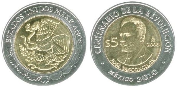 5 pesos (Centenario della Rivoluzione - José Vasconcelos)