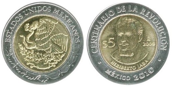 5 pesos (Centenario della Rivoluzione - Heriberto Jara)