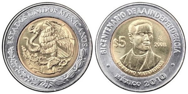 5 pesos (Bicentenario dell'Indipendenza-Mariano Matamoros)