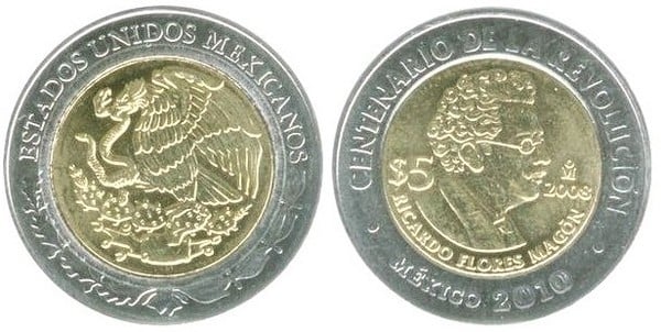 5 pesos (Centenario della Rivoluzione-Ricardo Flores Magón)