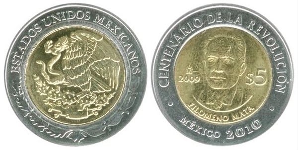 5 pesos (Centenario della Rivoluzione-Filomeno Mata)