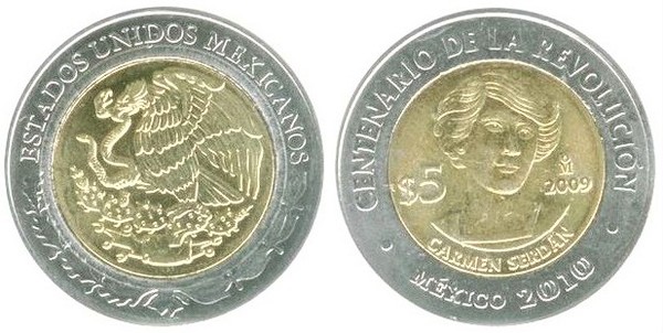 5 pesos (Centenario della Rivoluzione-Carmen Serdán)