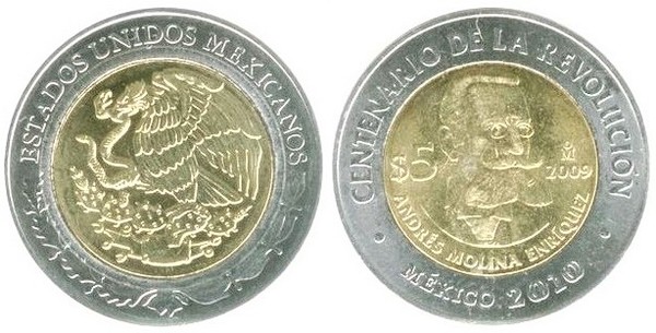 5 pesos (Centenario della Rivoluzione-Andrés Molina Enríquez)