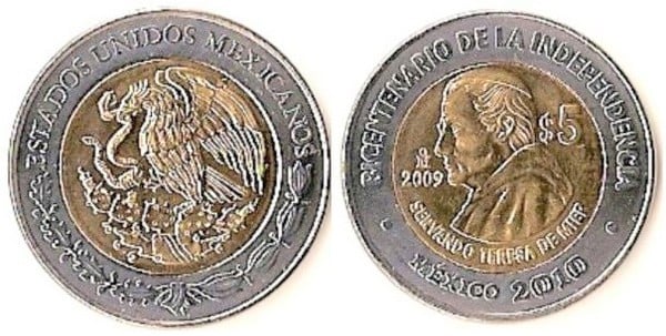 5 pesos (Bicentenario dell'Indipendenza-Servando Teresa de Mier)