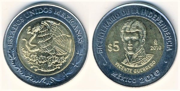 5 pesos (Bicentenario dell'Indipendenza-Vicente Guerrero)