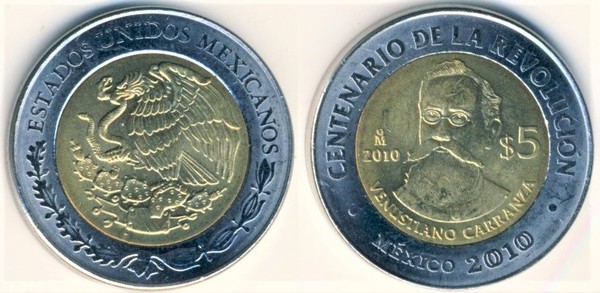 5 pesos (Centenario de la Revolución-Venustiano Carranza)