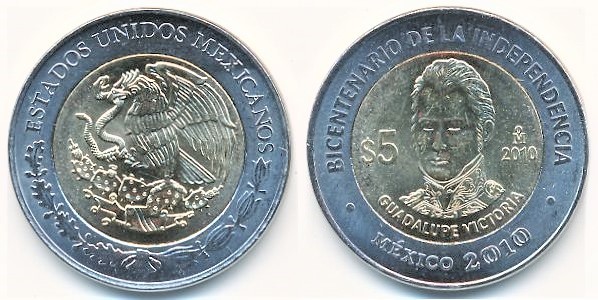 5 pesos (Bicentenario dell'Indipendenza-Guadalupe Victoria)