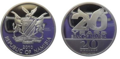 20 dollars (20° anniversario della Banca di Namibia)