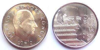 10 kroner (200° anniversario della nascita di Ole Bull)