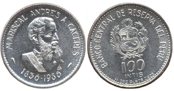 100 intis (150° anniversario della nascita del maresciallo Andrés A. Carceles)