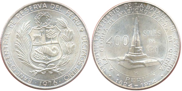 400 soles (150° anniversario della battaglia di Ayacucho)