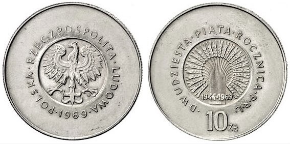 10 zlotych (25° Anniversario della Repubblica Popolare)