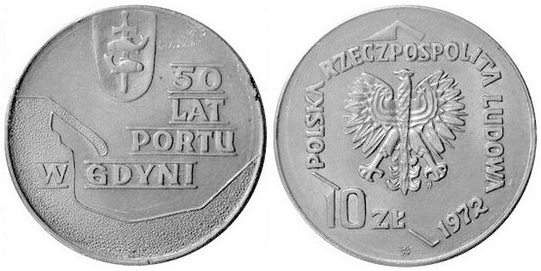 10 zlotych  (50° Anniversario del Porto di Gdynia)