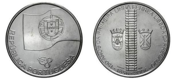 8 euro (150 Aniversario del Ferrocarril Lisboa-Carregado)