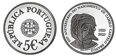 5 euro (200° anniversario della nascita di Camilo Castelo Branco)