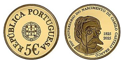 5 euro (200° anniversario della nascita di Camilo Castelo Branco)