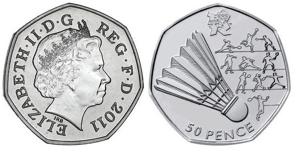 50 pence (Giochi Olimpici di Londra 2012-Badminton)