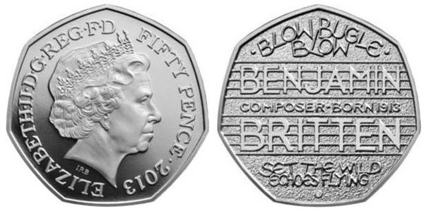 50 pence (100° anniversario della nascita di Sir Benjamin Britten)