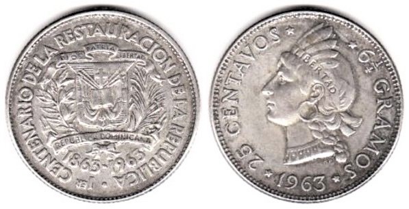 25 centavos (100° anniversario della restaurazione della Repubblica)