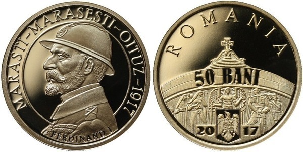 50 bani (100° Anniversario della Vittoria di Mărăşti - Re Ferdinando I)