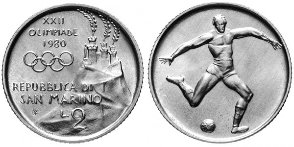 2 lire (XXII Olimpiade Mosca-1980 - Calcio)