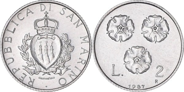 2 lire (15° anniversario del conio della moneta in lire)