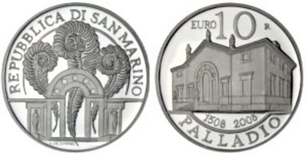 10 euro (500° anniversario della nascita di Andrea Palladio)