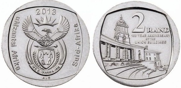 2 rand (100° anniversario dell'Unione - uMzantsi Afrika - Suid-Africa)