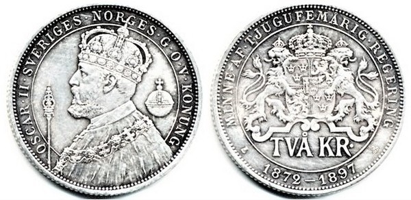 2 kronor (25 Aniversario de la Coronación del Rey Oscar II)