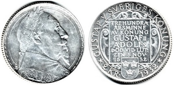 2 kronor (300° anniversario della morte di Gustavo II Adolfo II)