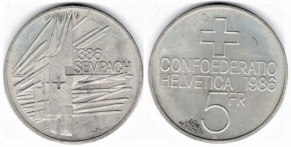 5 francs (600° anniversario della battaglia di Sempach)