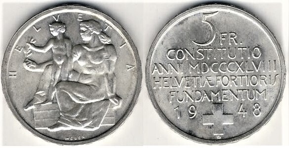 5 francs (Centenario della Costituzione svizzera)