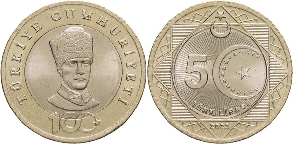 5 lira (100° anniversario della Repubblica di Turchia)