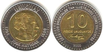 10 pesos (150° anniversario della morte di José Artigas)