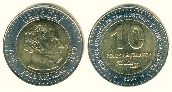 10 pesos (150° anniversario della morte di José Artigas)