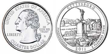 1/4 dollar (America The Beautiful - Parco Nazionale Militare di Gettysburg, Pennsylvania)