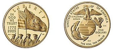5 dollari (250° anniversario del Corpo dei Marines degli Stati Uniti)